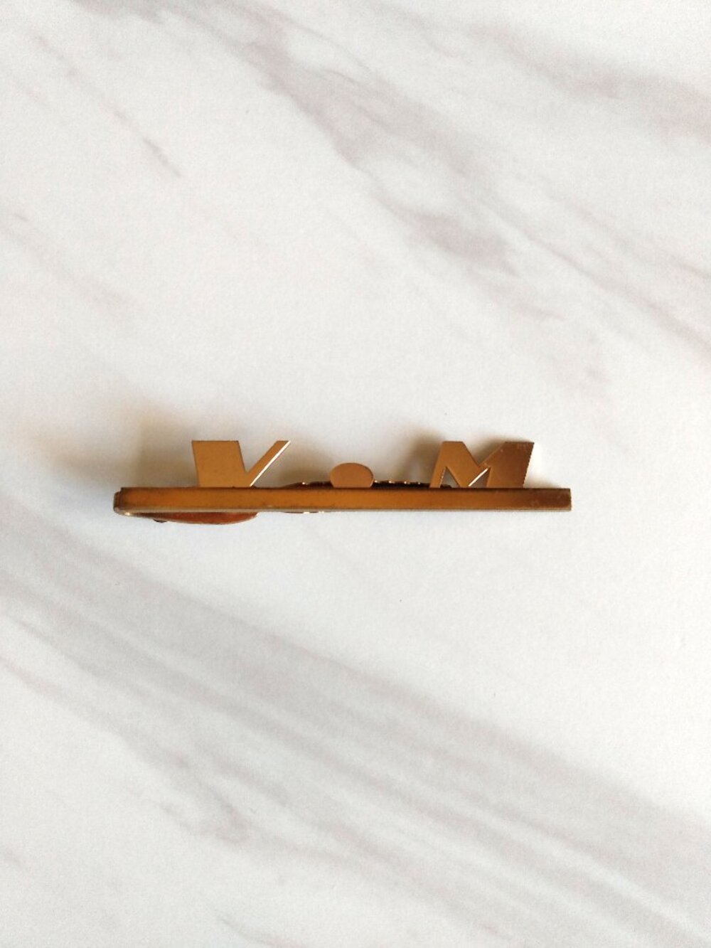 Vintage Hickok Profile Initial Tie Bar Clip Monogram Sliding V and M Letters